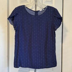 Gap Navy & White Cap-Sleeve Back Covered Button Shirt Size Small